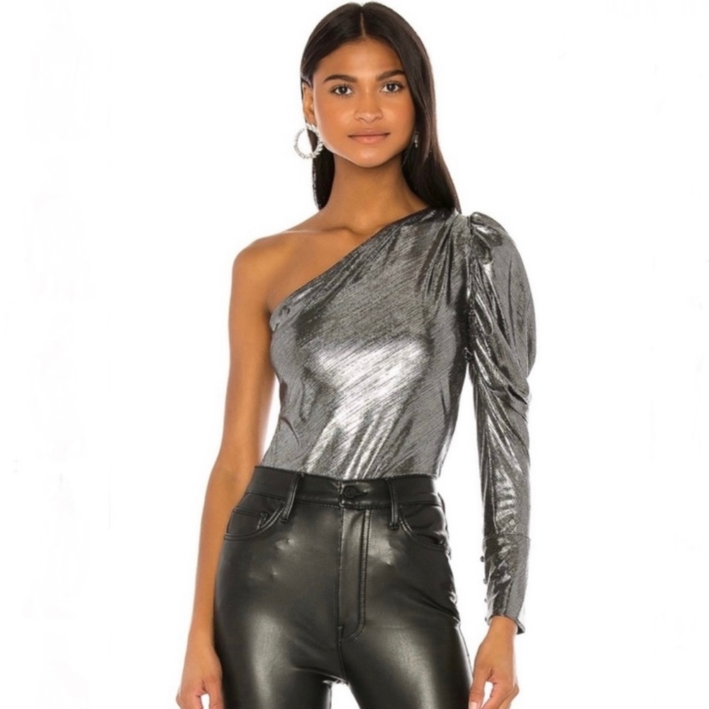 NEW ALIX NYC REVOLVE SILVER METALLIC ONE-SHOULDER BODYSUIT